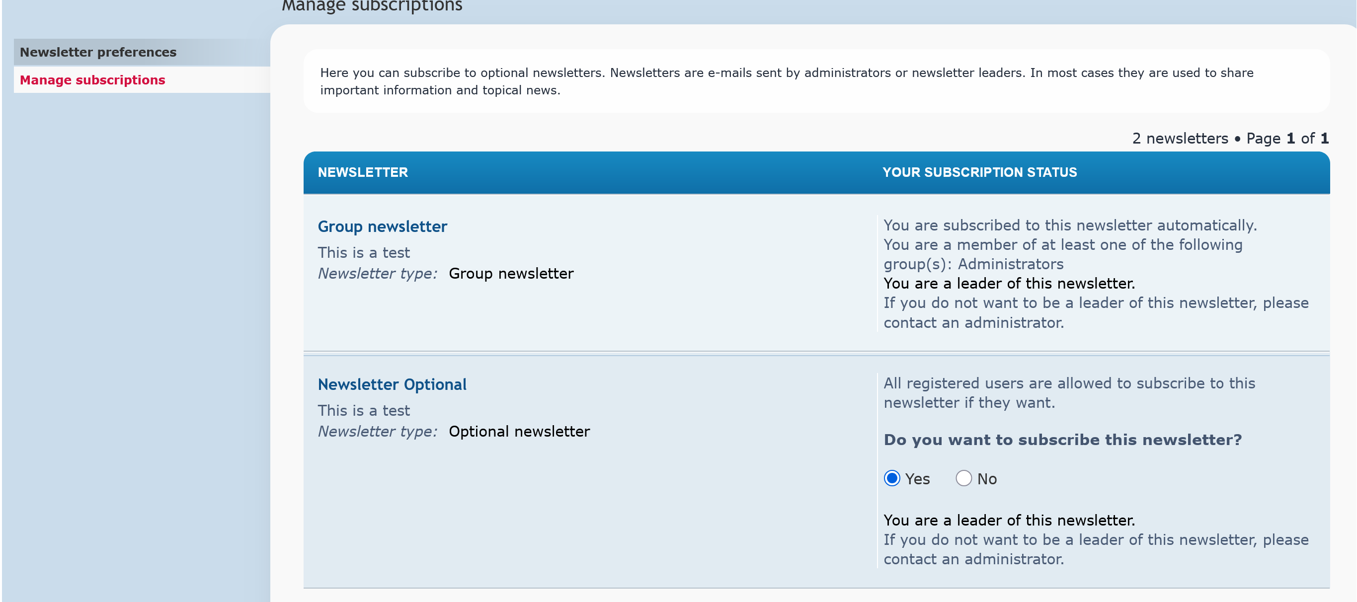Manage subscriptions