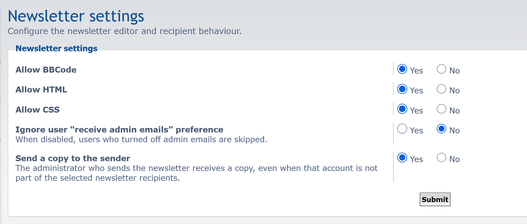 Newsletter settings